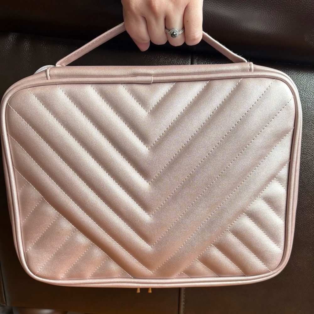 Women’s Metallic Pink Quilted Cosmetic Bag